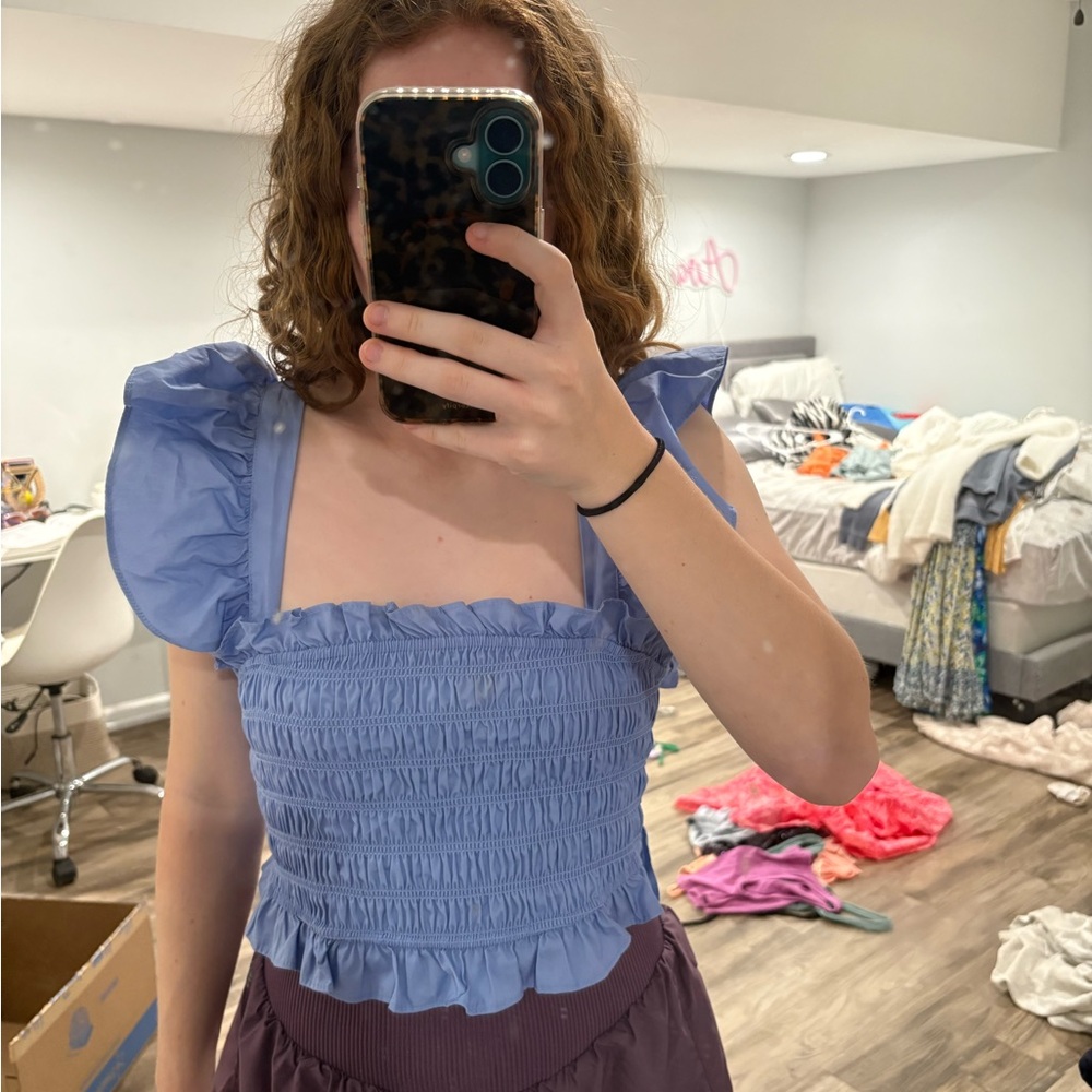 Blue Ruffled Women's Top